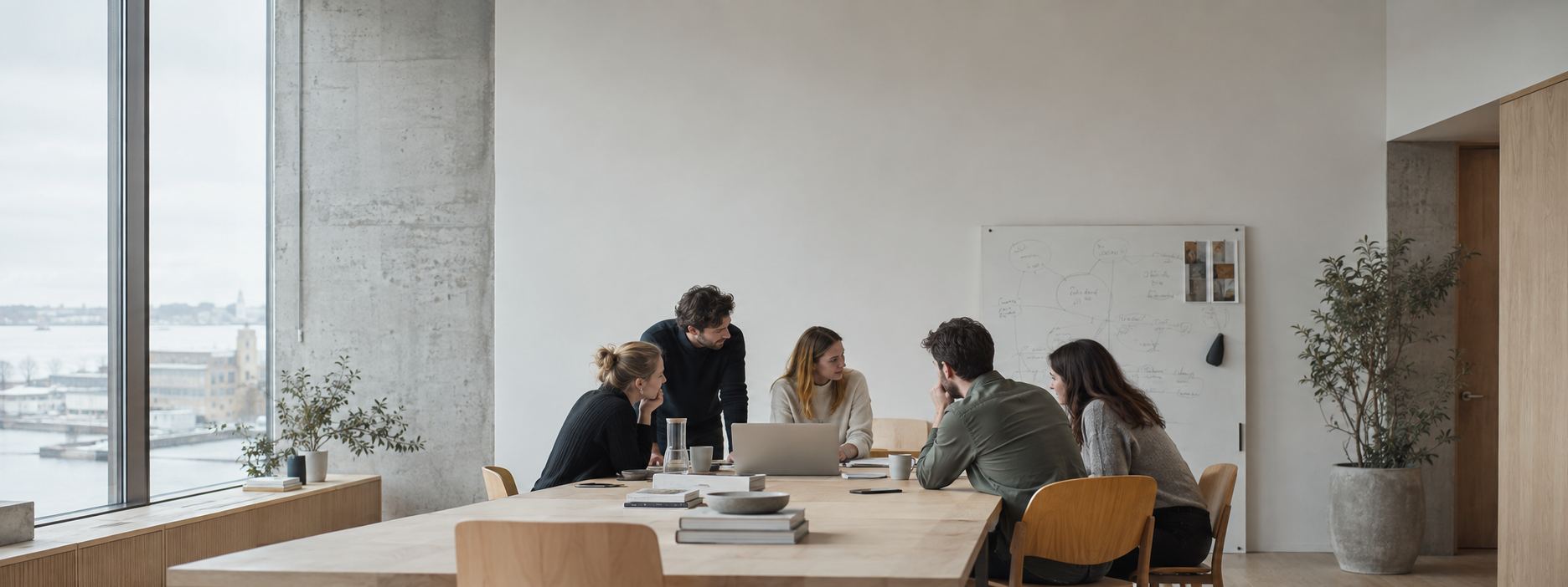 Workshop session around a table in a daylit office